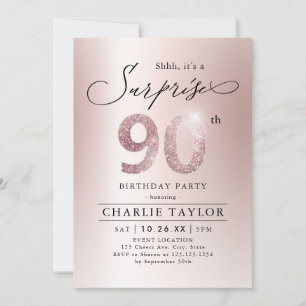 Invitación Sorpresa de adultos adultos rosa moderno 90 años