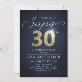 Invitación Sorpresa de adultos modernos, azul y oro, 30 años
