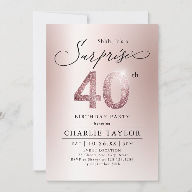 Invitación Sorpresa de adultos rosa moderno 40 años (Anverso)