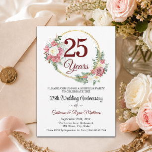 Invitación Sorpresa de aniversario de bodas número 25 con flo