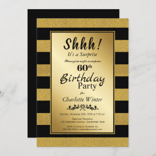 Invitación Sorpresa de Black Gold Striped 60 cumpleaños