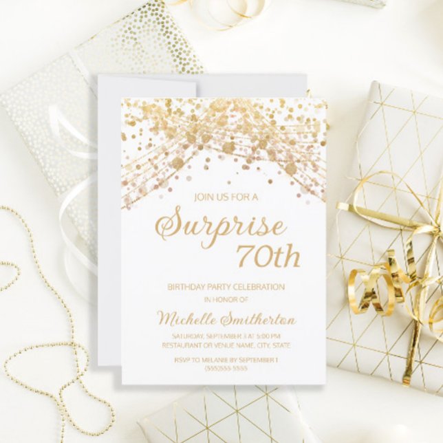 Invitación Sorpresa de brillo de oro blanco para 70 cumpleaño (Subido por el creador)