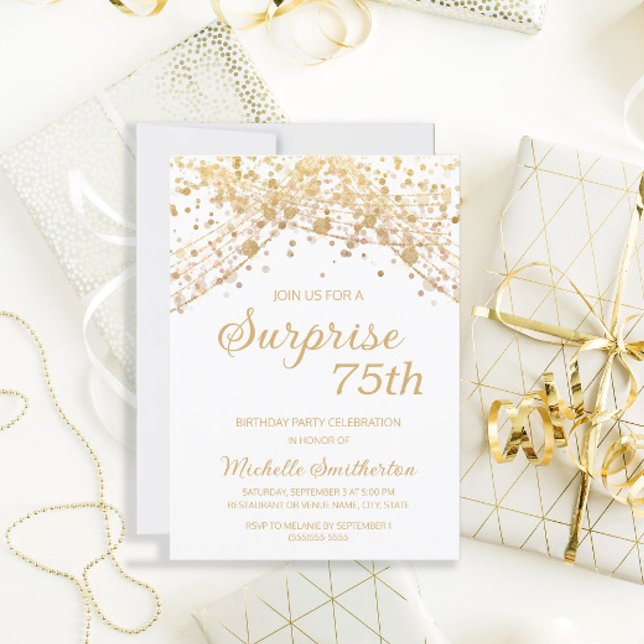 Invitación Sorpresa de brillo de oro blanco para el 75 cumple (Subido por el creador)