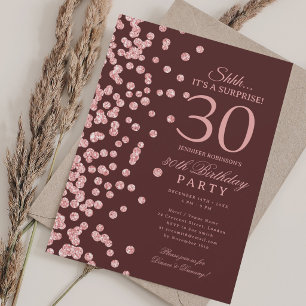 Invitación Sorpresa de brillo de oro rosa Cumpleaños 30 Burgu
