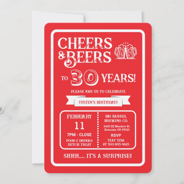 Invitación Sorpresa de Cervecería Cheers y Cervezas por 30 Añ (Anverso)