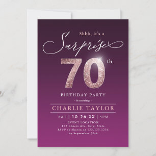 Invitación Sorpresa de color púrpura de oro rosa moderno 70 a