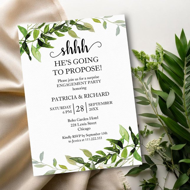 Invitación Sorpresa de compromiso con follaje verde (Subido por el creador)