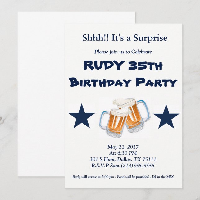 Invitación Sorpresa de cumpleaños (Anverso / Reverso)