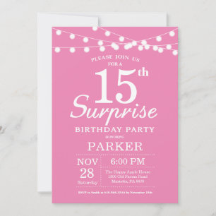 Invitación sorpresa de cumpleaños 15 años rosa