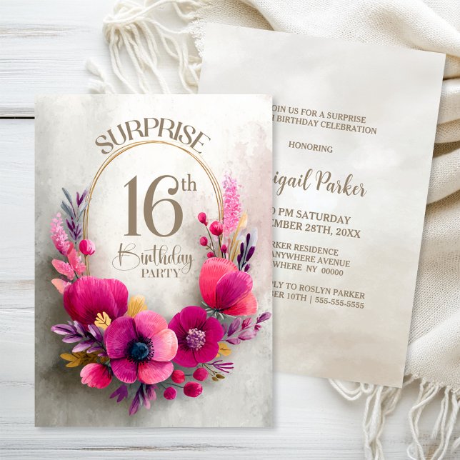 Invitación Sorpresa de Cumpleaños 16 con Flores Rosadas (Subido por el creador)