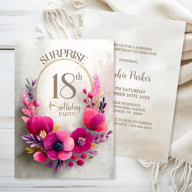 Invitación Sorpresa de Cumpleaños 18 con Flores Rosadas (Subido por el creador)