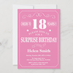 Invitación sorpresa de cumpleaños 18 Pink y White