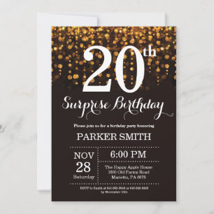 Invitación sorpresa de cumpleaños 20 con brillo do