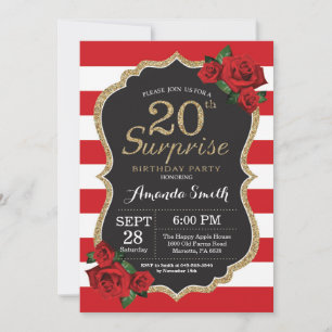 Invitación sorpresa de cumpleaños 20 con rosa roja