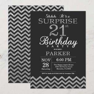 Invitación sorpresa de cumpleaños 21 con brillo de