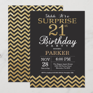Invitación sorpresa de cumpleaños 21 con brillo do