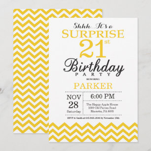 Invitación sorpresa de cumpleaños 21 con Chevron a