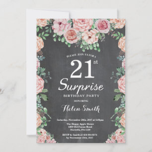 Invitación Sorpresa de cumpleaños 21 con peonías rosadas flor