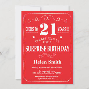 Invitación sorpresa de cumpleaños 21 rojo y blanco