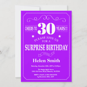 Invitación sorpresa de cumpleaños 30 años púrpura 