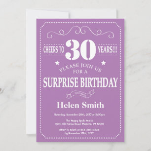 Invitación sorpresa de cumpleaños 30 años púrpura 