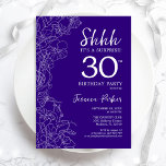 Invitación Sorpresa de cumpleaños 30 en morado<br><div class="desc">Invitación sorpresa de cumpleaños 30 en morado. Diseño femenino moderno minimalista con acentos botánicos y fuente de escritura tipográfica. Tarjeta de invitación floral simple perfecta para una celebración de cumpleaños sorpresa con estilo para una mujer elegante. Impresiones de invitaciones de Zazzle o plantilla digital descargable instantánea.</div>