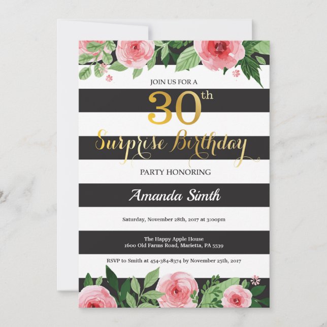 Invitación sorpresa de cumpleaños 30 para mujeres  (Anverso)