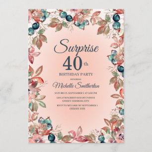 Invitación Sorpresa de cumpleaños 40º mujeres rosa verde flor