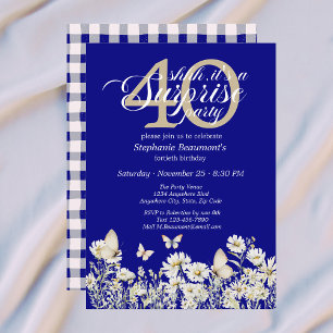 Invitación Sorpresa de cumpleaños 40 con flores silvestres bl