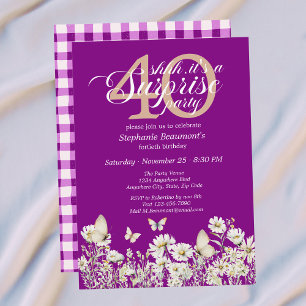 Invitación Sorpresa de cumpleaños 40 con flores silvestres bl