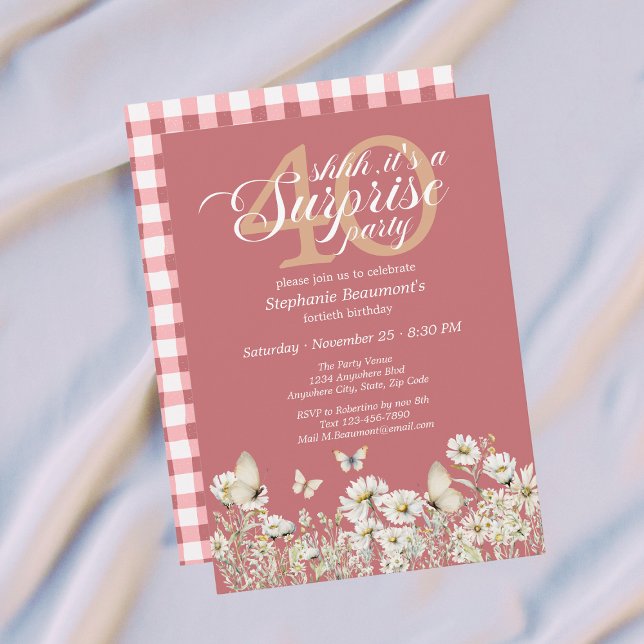 Invitación Sorpresa de cumpleaños 40 con flores silvestres bl (Subido por el creador)