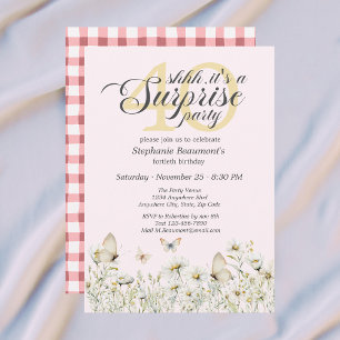 Invitación Sorpresa de cumpleaños 40 de flor silvestre blanca