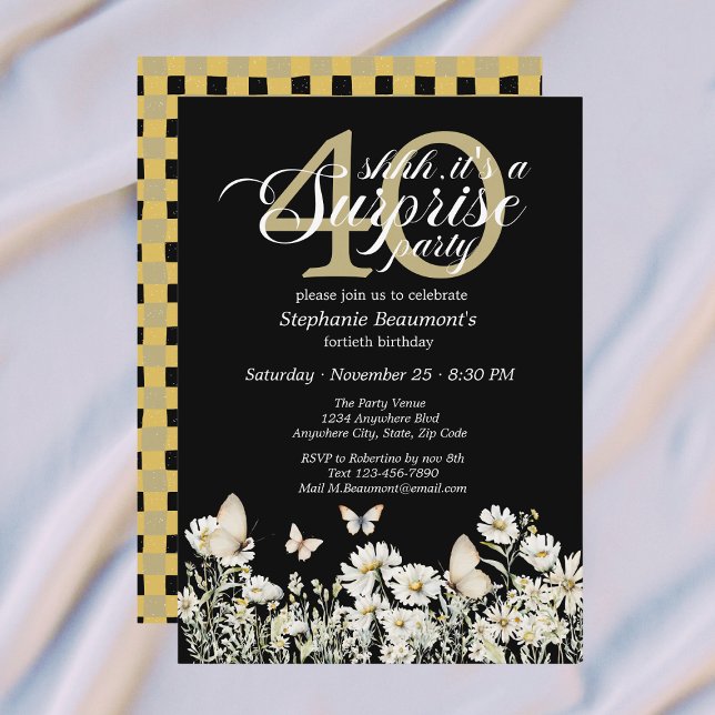 Invitación Sorpresa de cumpleaños 40 de mujer con flor silves (Subido por el creador)