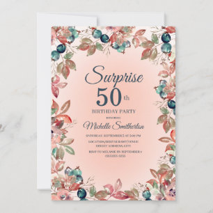 Invitación Sorpresa de cumpleaños 50º mujeres floral rosa y a