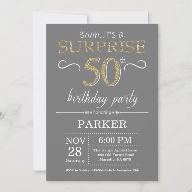 Invitación sorpresa de cumpleaños 50 cumpleaños gr (Anverso)