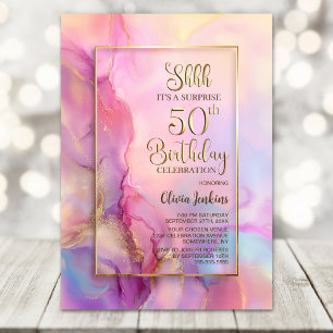 Invitación Sorpresa de Cumpleaños 50 en Rosa y Dorado