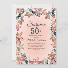 Invitación Sorpresa de cumpleaños 50 mujeres Floral Verde azu