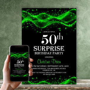 Invitación Sorpresa de cumpleaños 50 negro y verde