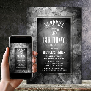 Invitación Sorpresa de cumpleaños 55 con piedra de pizarra gr