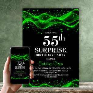 Invitación Sorpresa de cumpleaños 55 negro y verde