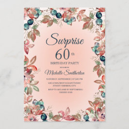 Invitación Sorpresa de cumpleaños 60º mujeres floral rosa y a