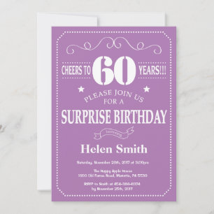 Invitación sorpresa de cumpleaños 60 años púrpura 