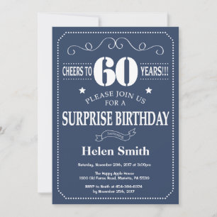 Invitación sorpresa de cumpleaños 60 azul y blanco