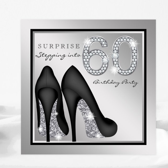 Invitación Sorpresa de cumpleaños 60 de mujer Plata (Subido por el creador)