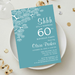 Invitación Sorpresa de cumpleaños 60 de rama de pino aqua ver