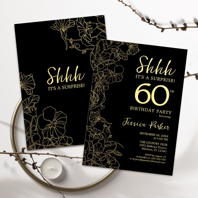 Invitación Sorpresa de cumpleaños 60 en oro y negro (Subido por el creador)