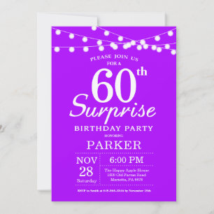 Invitación sorpresa de cumpleaños 60 en púrpura la
