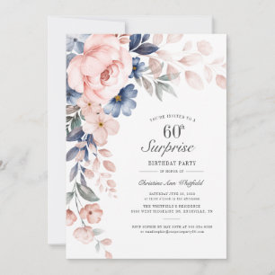 Invitación Sorpresa de Cumpleaños 60 Moderno con Letra Floral