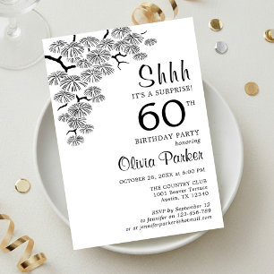 Invitación Sorpresa de cumpleaños 60 negro y blanco rama de p