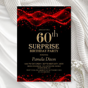 Invitación Sorpresa de cumpleaños 60 negro y rojo